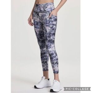 RBX High Tide Tech Flex 7/8 Leggings Purple Grey Watercolor Knit L Gym Workout